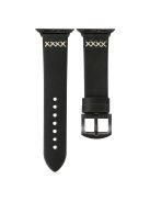 KALEBOL For Apple Watch Series 10 42mm / 9 8 7 41mm / SE (2023) SE (2022) SE 6 5 4 40mm / 3 2 1 38mm Cross-Stitch Leather Watch Strap - Black