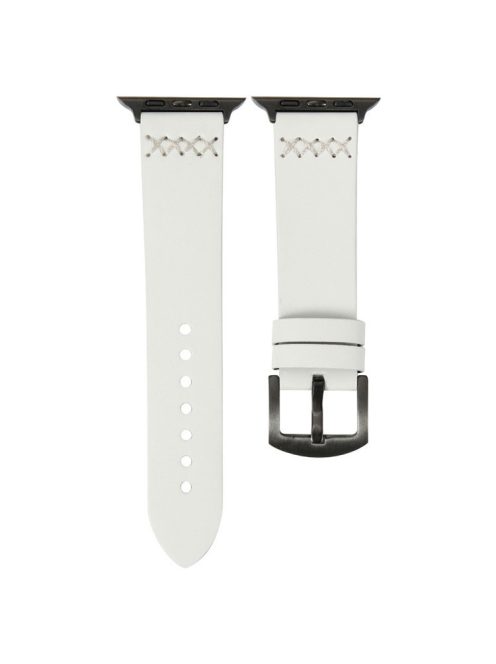 KALEBOL For Apple Watch Series 10 42mm / 9 8 7 41mm / SE (2023) SE (2022) SE 6 5 4 40mm / 3 2 1 38mm Cross-Stitch Leather Watch Strap - White