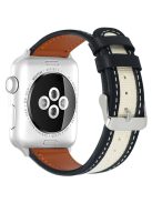 KALEBOL For Apple Watch Series 10 42mm / 9 8 7 41mm / SE (2023) SE (2022) SE 6 5 4 40mm / 3 2 1 38mm Genuine Cow Leather Strap - Black+White