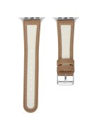 KALEBOL For Apple Watch Series 10 42mm / 9 8 7 41mm / SE (2023) SE (2022) SE 6 5 4 40mm / 3 2 1 38mm Genuine Cow Leather Strap - Light Brown+White