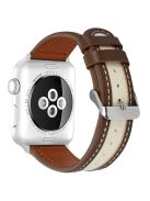 KALEBOL For Apple Watch Series 10 42mm / 9 8 7 41mm / SE (2023) SE (2022) SE 6 5 4 40mm / 3 2 1 38mm Genuine Cow Leather Strap - Tan+White