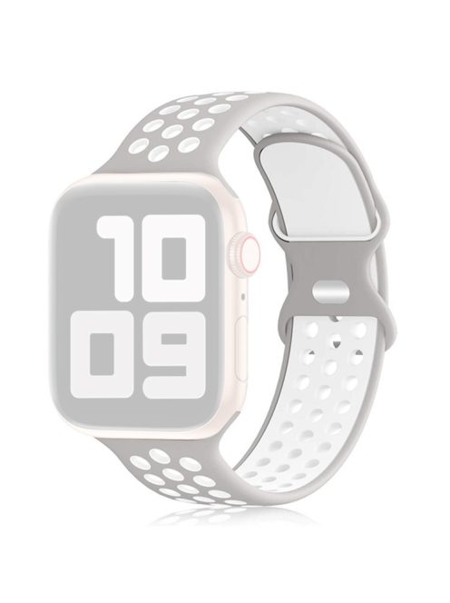 KALEBOL For Apple Watch Series 10 42mm / 9 8 7 41mm / SE (2023) SE (2022) SE 6 5 4 40mm / 3 2 1 38mm Sporty Silicone Watch Band - Silver+White