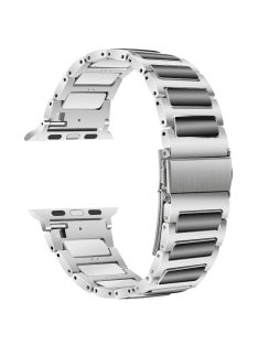   KALEBOL For Apple Watch Series 10 42mm / 9 8 7 41mm / SE (2023) SE (2022) SE 6 5 4 40mm / 3 2 1 38mm Zinc Alloy Watch Band - Silver+Black