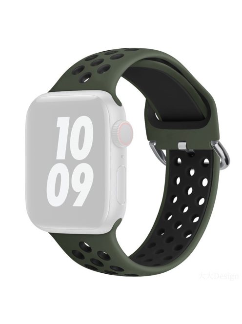 KALEBOL For Apple Watch Series 9 8 7 41mm / 6 5 4 SE (2023) SE (2022) SE 40mm / 3 2 1 38mm Soft Silicone Band - Black+Army Green