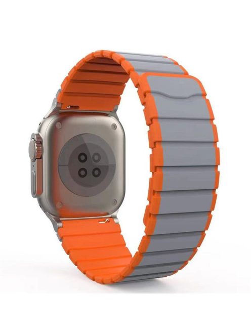 KALEBOL KLB-SSCXGJ-001 Strap for Apple Watch Series 10 42mm / 9 8 7 41mm / SE (2023) SE (2022) SE 6 5 4 40mm / 3 2 1 38mm Magnetic Silicone Band - Grey+Orange