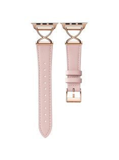   Leather Band For Apple Watch Series 10 42mm / 9 8 7 41mm / 6 5 4 SE (2023) SE (2022) SE 40mm / 3 2 1 38mm Electroplated Buckle Watch Strap - Pink