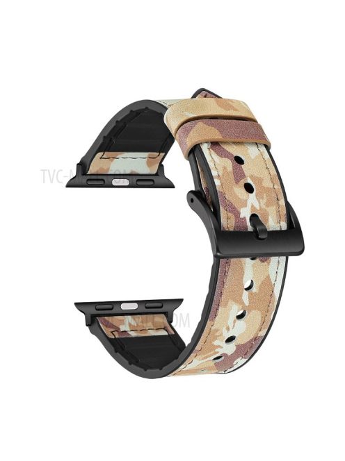 Leather Coated Silicone Watchband Strap for Apple Watch Ultra 49mm / Series 7 / 8 45mm / Series 6 / 5 / 4 / SE / SE (2022) 44m / Series / Series 3 / 2 / 1 42mm - Camouflage Brown