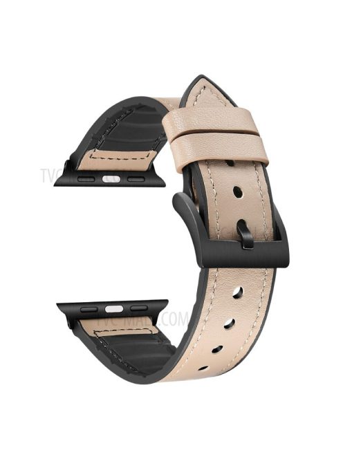 Leather Coated Silicone Watchband Strap for Apple Watch Ultra 49mm / Series 7 / 8 45mm / Series 6 / 5 / 4 / SE / SE (2022) 44m / Series / Series 3 / 2 / 1 42mm - Light Grey