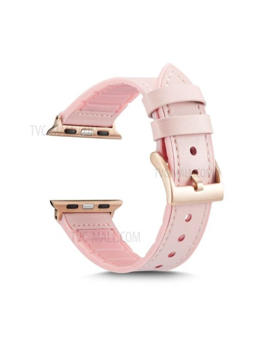 Leather Coated Silicone Watchband Strap for Apple Watch Ultra 49mm / Series 7 / 8 45mm / Series 6 / 5 / 4 / SE / SE (2022) 44m / Series / Series 3 / 2 / 1 42mm - Light Pink