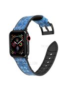 Leather Coated Silicone Watchband Strap for Apple Watch Ultra 49mm / Series 7 / 8 45mm / Series 6 / 5 / 4 / SE / SE (2022) 44m / Series / Series 3 / 2 / 1 42mm - Pattern Dark Blue