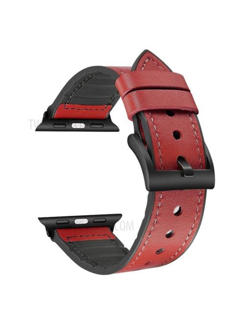 Leather Coated Silicone Watchband Strap for Apple Watch Ultra 49mm / Series 7 / 8 45mm / Series 6 / 5 / 4 / SE / SE (2022) 44m / Series / Series 3 / 2 / 1 42mm - Red