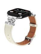 Leather Strap for Apple Watch 10 46mm / Ultra 2 / Ultra 49mm / 9 8 7 45mm / SE (2023) SE (2022) SE 6 5 4 44mm / 3 2 1 42mm with Silver Buckle - Apricot