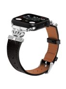 Leather Strap for Apple Watch 10 46mm / Ultra 2 / Ultra 49mm / 9 8 7 45mm / SE (2023) SE (2022) SE 6 5 4 44mm / 3 2 1 42mm with Silver Buckle - Black