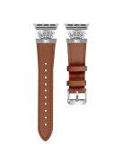 Leather Strap for Apple Watch 10 46mm / Ultra 2 / Ultra 49mm / 9 8 7 45mm / SE (2023) SE (2022) SE 6 5 4 44mm / 3 2 1 42mm with Silver Buckle - Brown