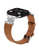 Leather Strap for Apple Watch 10 46mm / Ultra 2 / Ultra 49mm / 9 8 7 45mm / SE (2023) SE (2022) SE 6 5 4 44mm / 3 2 1 42mm with Silver Buckle - Brown