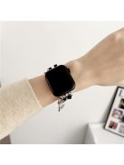 Lovely Pendant Watch Strap for Apple Watch Series 10 42mm / 9 8 7 41mm / SE (2023) SE (2022) SE 6 5 4 40mm / 3 2 1 38mm Zinc Alloy+Leather Band - Silver+Black