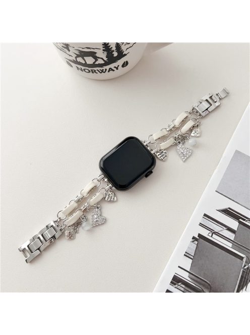 Lovely Pendant Watch Strap for Apple Watch Series 10 42mm / 9 8 7 41mm / SE (2023) SE (2022) SE 6 5 4 40mm / 3 2 1 38mm Zinc Alloy+Leather Band - Silver+White