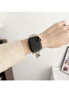 Lovely Pendant Watch Strap for Apple Watch Series 10 42mm / 9 8 7 41mm / SE (2023) SE (2022) SE 6 5 4 40mm / 3 2 1 38mm Zinc Alloy+Leather Band - Silver+White