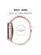 Luxury 3 Rows Rhinestone Decor 5 Beads Stainless Steel iWatch Watchband + PC Watch Case Protective Cover for Apple Watch Series 6 / 5 / 4 / SE 44mm / SE (2022) 44mm - Pink Gold / Transparent / Rose Gold