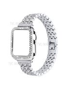 Luxury 3 Rows Rhinestone Decor 5 Beads Stainless Steel iWatch Watchband + PC Watch Case Protective Cover for Apple Watch Series 6 / 5 / 4 / SE 44mm / SE (2022) 44mm - Silver / Transparent / Silver