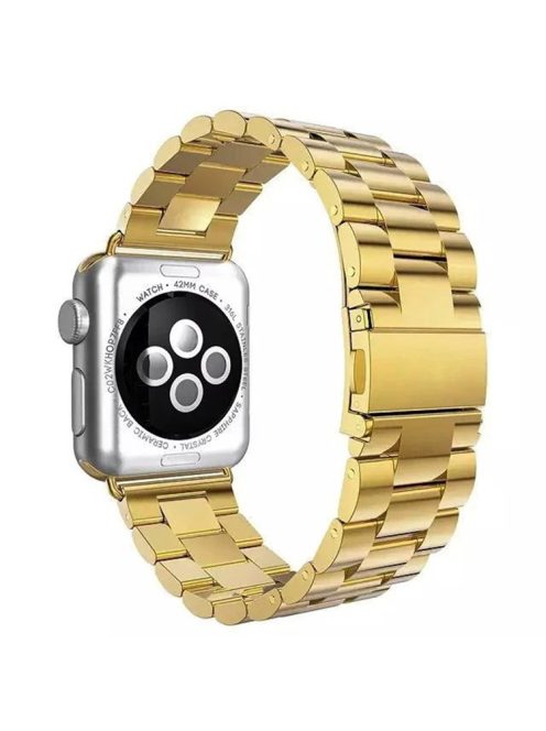 Luxury Three Beads Stainless Steel Watch Band Replacement Part for Apple Watch Series 10 46mm / Ultra 2 Ultra 49mm / 9 8 7 45mm / SE (2023) SE (2022) SE 6 5 4 44mm / 3 2 1 42mm - Gold