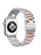 Luxury Three Beads Stainless Steel Watch Band Strap with Folding Clasp for Apple Watch Series 10 46mm / Ultra 2 Ultra 49mm / 9 8 7 45mm / SE (2023) SE (2022) SE 6 5 4 44mm / 3 2 1 42mm - Rose Gold + Silver