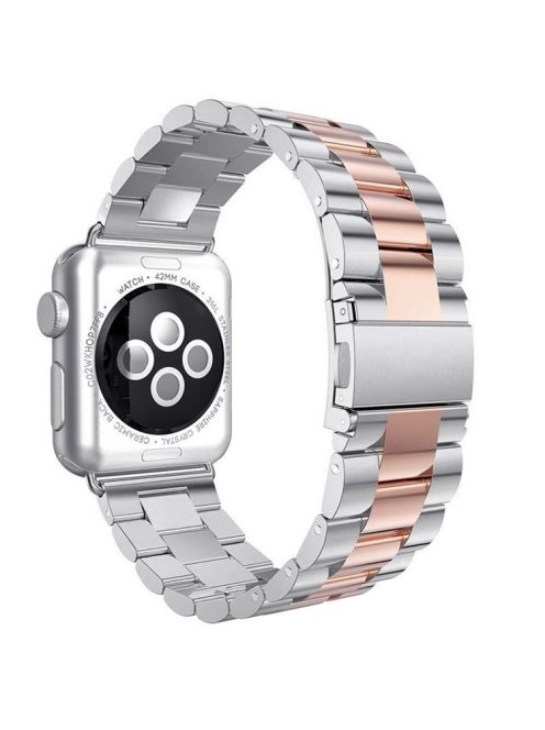 Luxury Three Beads Stainless Steel Watch Band Strap with Folding Clasp for Apple Watch Series 10 46mm / Ultra 2 Ultra 49mm / 9 8 7 45mm / SE (2023) SE (2022) SE 6 5 4 44mm / 3 2 1 42mm - Rose Gold + Silver