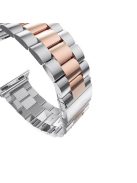 Luxury Three Beads Stainless Steel Watch Band Strap with Folding Clasp for Apple Watch Series 10 46mm / Ultra 2 Ultra 49mm / 9 8 7 45mm / SE (2023) SE (2022) SE 6 5 4 44mm / 3 2 1 42mm - Rose Gold + Silver