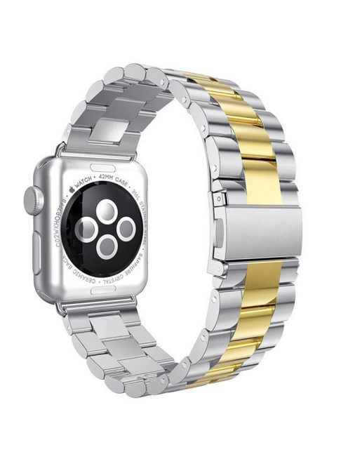 Luxury Three Beads Stainless Steel Watch Strap for Apple Watch Series 10 42mm / 9 8 7 41mm / SE (2023) SE (2022) SE 6 5 4 40mm / 3 2 1 38mm - Gold + Silver