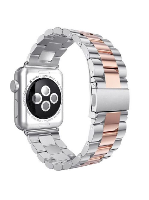 Luxury Three Beads Stainless Steel Watch Strap for Apple Watch Series 10 42mm / 9 8 7 41mm / SE (2023) SE (2022) SE 6 5 4 40mm / 3 2 1 38mm - Rose Gold + Silver