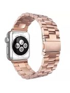 Luxury Three Beads Stainless Steel Watch Strap Replacement with Folding Clasp for Apple Watch Series 10 46mm / Ultra 2 Ultra 49mm / 9 8 7 45mm / SE (2023) SE (2022) SE 6 5 4 44mm / 3 2 1 42mm - Rose Gold