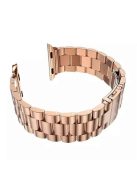 Luxury Three Beads Stainless Steel Watch Strap Replacement with Folding Clasp for Apple Watch Series 10 46mm / Ultra 2 Ultra 49mm / 9 8 7 45mm / SE (2023) SE (2022) SE 6 5 4 44mm / 3 2 1 42mm - Rose Gold