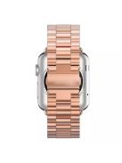 Luxury Three Beads Stainless Steel Watch Strap Replacement with Folding Clasp for Apple Watch Series 10 46mm / Ultra 2 Ultra 49mm / 9 8 7 45mm / SE (2023) SE (2022) SE 6 5 4 44mm / 3 2 1 42mm - Rose Gold