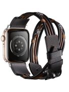 M / L Size Ethnic Style Strap for Apple Watch 10 46mm / Ultra 2 / Ultra 49mm / 9 8 7 45mm / SE (2023) SE (2022) SE 6 5 4 44mm / 3 2 1 42mm Cowhide Watch Band - Black