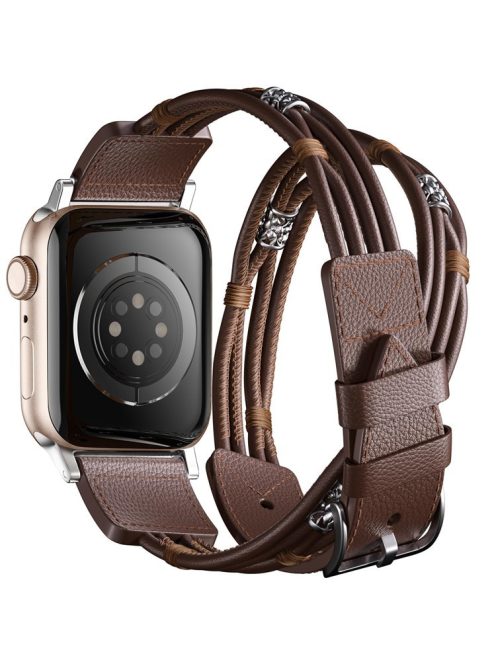 M / L Size Ethnic Style Strap for Apple Watch 10 46mm / Ultra 2 / Ultra 49mm / 9 8 7 45mm / SE (2023) SE (2022) SE 6 5 4 44mm / 3 2 1 42mm Cowhide Watch Band - Brown