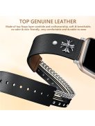 M / L Size For Apple Watch 10 46mm / Ultra 2 / Ultra 49mm / 9 8 7 45mm / SE (2023) SE (2022) SE 6 5 4 44mm / 3 2 1 42mm Cowhide Strap Punk Style Watch Band - Black