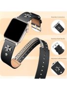 M / L Size For Apple Watch 10 46mm / Ultra 2 / Ultra 49mm / 9 8 7 45mm / SE (2023) SE (2022) SE 6 5 4 44mm / 3 2 1 42mm Cowhide Strap Punk Style Watch Band - Black