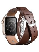 M / L Size For Apple Watch 10 46mm / Ultra 2 / Ultra 49mm / 9 8 7 45mm / SE (2023) SE (2022) SE 6 5 4 44mm / 3 2 1 42mm Cowhide Strap Punk Style Watch Band - Brown