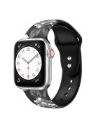 M Size for Apple Watch Series 10 46mm / Ultra 2 Ultra 49mm /  Series 9 8 7 45mm / 6 5 4 SE (2023) SE (2022) SE 44mm / 3 2 1 42mm Pattern Printed Adjustable Band Silicone Watch Strap - Grey Flower