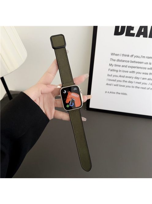 Magnetic Buckle Strap for Apple Watch 10 46mm / Ultra 2 / Ultra 49mm / 9 8 7 45mm / SE (2023) SE (2022) SE 6 5 4 44mm / 3 2 1 42mm PU Leather Band - Army Green