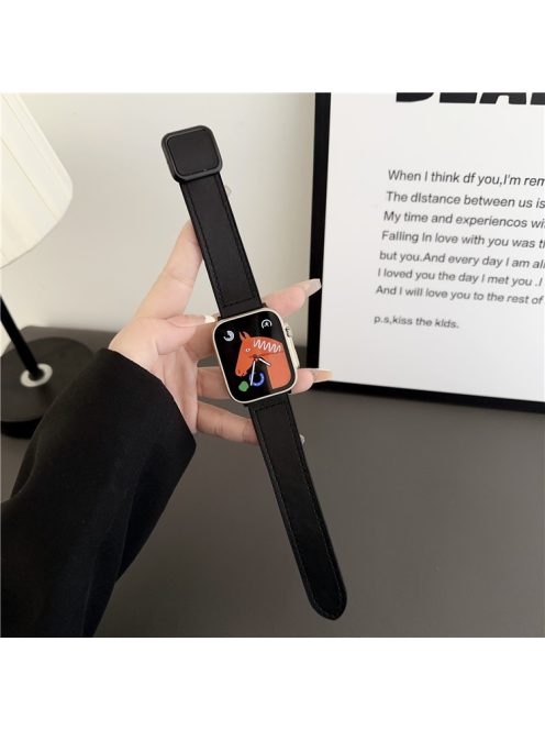 Magnetic Buckle Strap for Apple Watch 10 46mm / Ultra 2 / Ultra 49mm / 9 8 7 45mm / SE (2023) SE (2022) SE 6 5 4 44mm / 3 2 1 42mm PU Leather Band - Black