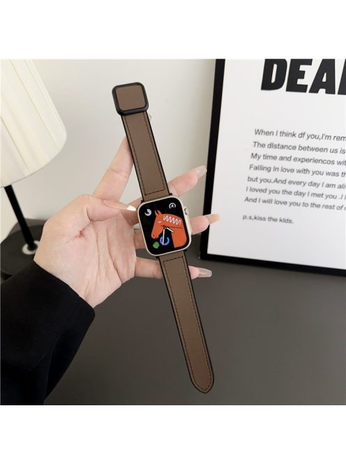 Magnetic Buckle Strap for Apple Watch 10 46mm / Ultra 2 / Ultra 49mm / 9 8 7 45mm / SE (2023) SE (2022) SE 6 5 4 44mm / 3 2 1 42mm PU Leather Band - Khaki