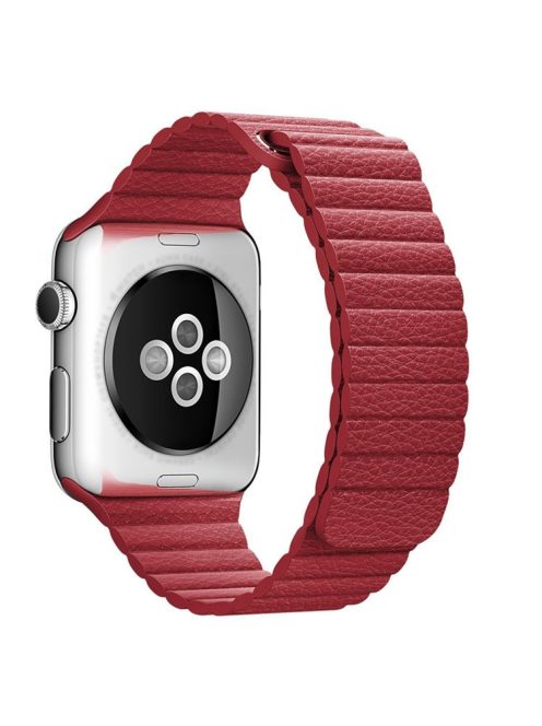 Magnetic Loop Genuine Leather Watch Replacement Band for Apple Watch Series 10 42mm / 9 8 7 41mm / SE (2023) SE (2022) SE 6 5 4 40mm / 3 2 1 38mm - Red