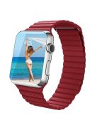 Magnetic Loop Genuine Leather Watch Replacement Band for Apple Watch Series 10 42mm / 9 8 7 41mm / SE (2023) SE (2022) SE 6 5 4 40mm / 3 2 1 38mm - Red