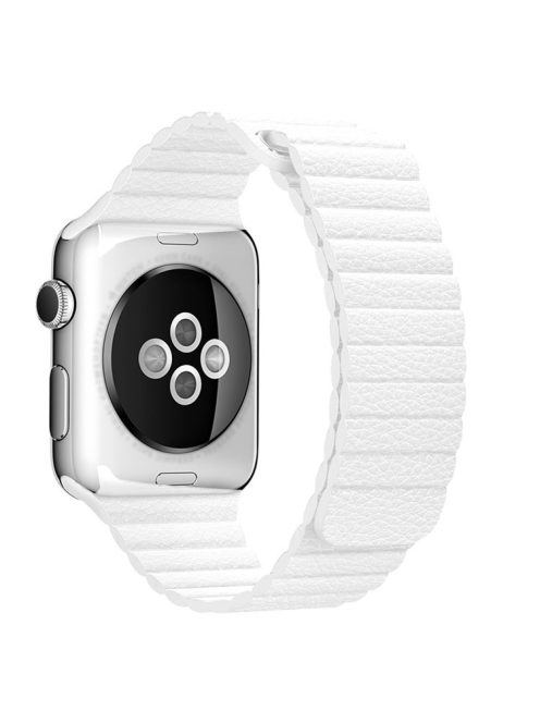 Magnetic Loop Genuine Leather Watch Strap for Apple Watch Series 10 46mm / Ultra 2 Ultra 49mm / 9 8 7 45mm / SE (2023) SE (2022) SE 6 5 4 44mm / 3 2 1 42mm - White