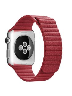   Magnetic Loop Genuine Leather Watchband Replacement for Apple Watch Series 10 46mm / Ultra 2 Ultra 49mm / 9 8 7 45mm / SE (2023) SE (2022) SE 6 5 4 44mm / 3 2 1 42mm - Red