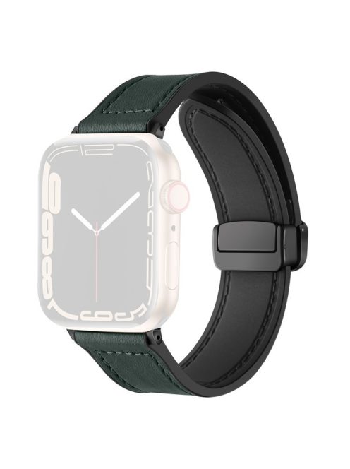 Magnetic Strap for Apple Watch Series 10 42mm / 9 8 7 41mm / SE (2023) SE (2022) SE 6 5 4 40mm / 3 2 1 38mm Leather Coated Silicone Watchband - Army Green