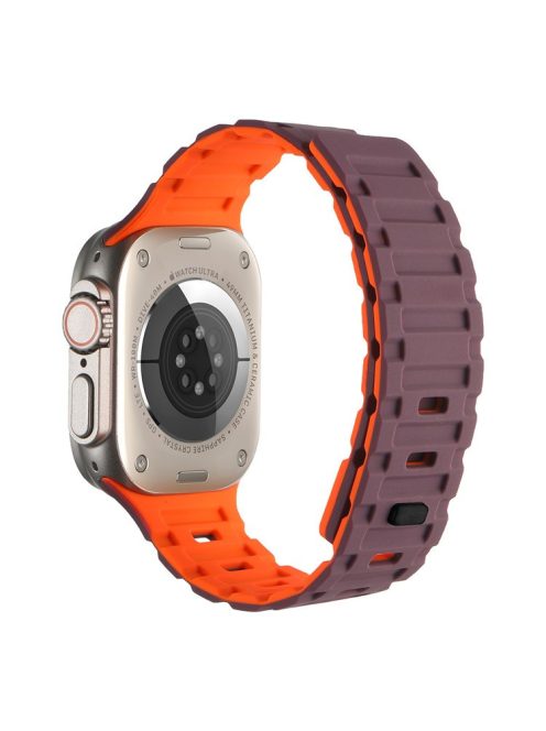 Magnetic Watch Band for Apple Watch Series 10 42mm / 9 8 7 41mm / SE (2023) SE (2022) SE 6 5 4 40mm / 3 2 1 38mm Tank Style Silicone Bracelet Strap - Berry Purple+Orange