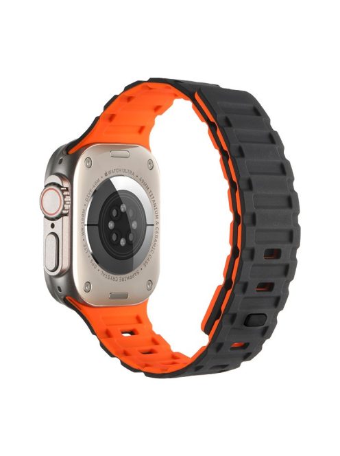 Magnetic Watch Band for Apple Watch Series 10 42mm / 9 8 7 41mm / SE (2023) SE (2022) SE 6 5 4 40mm / 3 2 1 38mm Tank Style Silicone Bracelet Strap - Black+Orange