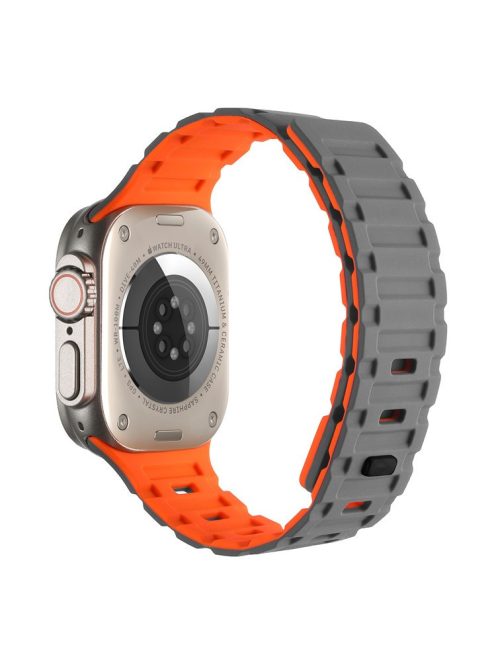 Magnetic Watch Band for Apple Watch Series 10 42mm / 9 8 7 41mm / SE (2023) SE (2022) SE 6 5 4 40mm / 3 2 1 38mm Tank Style Silicone Bracelet Strap - Grey+Orange